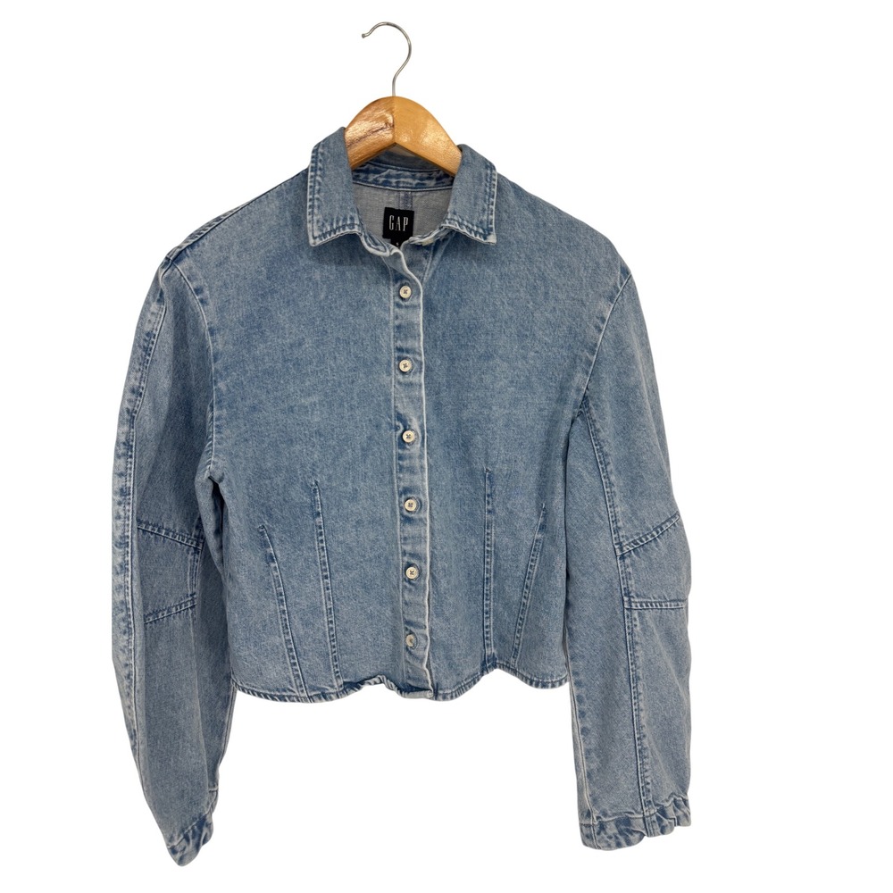 Gap Denim Shirt Women S Light Wash Barrel Sleeve Cropped Western Classic Casual